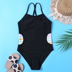 Слитный купальник в полоску для девочек Shein