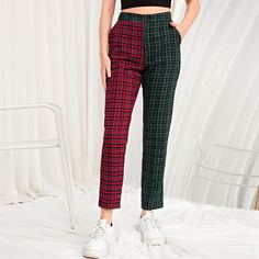 Контрастные брюки в клетку Shein