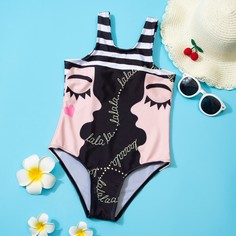 Слитный купальник с мультипликационным принтом для девочек Shein