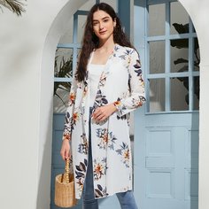 Цветочный Повседневный Куртка Shein