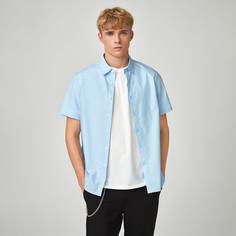 Мужская однобортная однотонная рубашка Shein