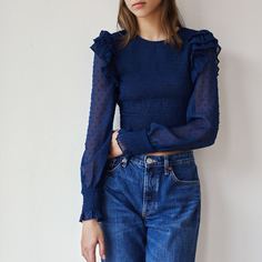Топ с шифоновым рукавом и многослойными оборками Shein