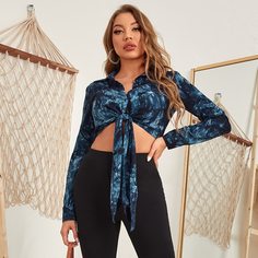 Блуза с принтом тай дай и узлом Shein