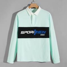 Мужская рубашка-поло с контрастным воротником и текстовым принтом Shein