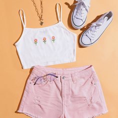 Укороченный топ на бретельках с цветочным принтом Shein