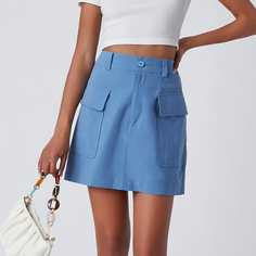 Однотонная юбка с карманом Shein
