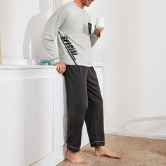 с карманами буква Повседневный Мужская домашняя одежда Shein