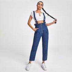 Джинсовый комбинезон с карманом Shein
