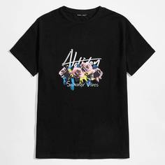 Мужская футболка с цветочным принтом Shein