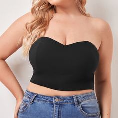 Однотонный топ без бретелек размера плюс Shein
