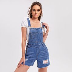 Рваный джинсовый комбинезон Shein