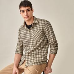 Мужская однобортная рубашка в клетку с карманом Shein