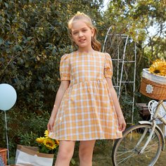 Платье в полоску с пышными рукавами для девочек Shein