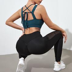 Спортивный бюстгальтер с вырезом на спине и шнурком Shein
