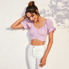 Однотонный короткий топ со сборками Shein