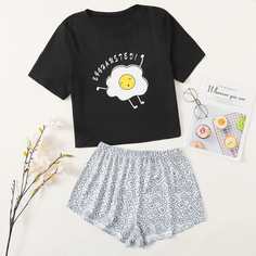 Пижама с мультипликационным принтом Shein