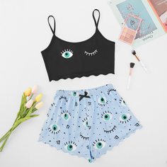 Волнистый край Объект милый Пижама Shein