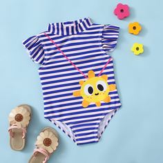 Слитный купальник с полосками для девочек Shein