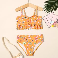 с оборками Животный милый Купальники для девочек Shein