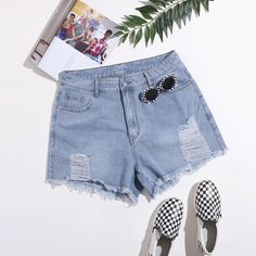 Рваные джинсовые шорты размера плюс Shein