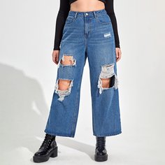 на пуговицах Одноцветный Джинсы размер плюс Shein