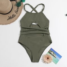 Слитный купальник с разрезом Shein