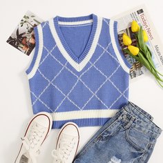 Вязаный жилет с узором аргайл Shein