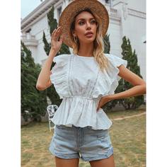 с оборками Одноцветный Бохо Блузы Shein