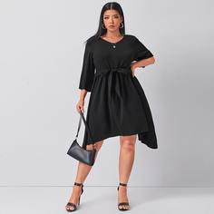 Однотонное асимметричное платье размера плюс с поясом Shein