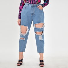 Рваные джинсы размера плюс с высокой талией Shein