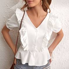 Пуговица Одноцветный Повседневный Блузы Shein