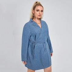 На запах Одноцветный Повседневный Джинсовые платья размер плюс Shein