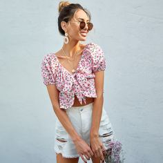узел цветочный Бохо Женские топы Shein