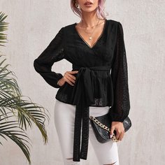 Пояс Одноцветный Элегантный Блузы Shein