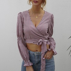 с оборками Клетчатый Бохо Блузы Shein