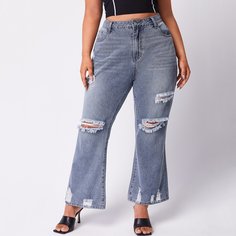 Рваные джинсы размера плюс с высокой талией Shein