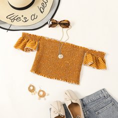 с оборками В горошек Элегантный Женские топы Shein