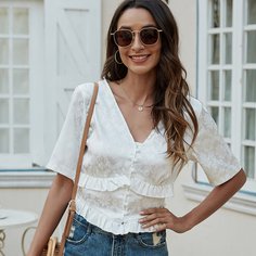 Оборка Одноцветный Бохо Блузы Shein