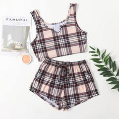 на кулиске Клетка Повседневный Пижама Shein