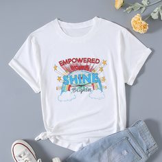 Мультяшный принт Повседневный Футболка размера плюс Shein