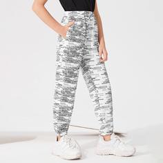 Брюки с текстовым принтом для девочек Shein