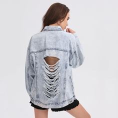 Джинсовая куртка с заниженными плечами и рваными отверстиями Shein