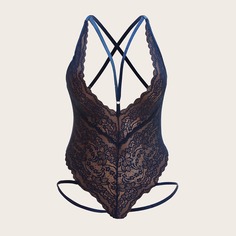 Боди размера плюс с цветочным кружевом Shein