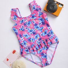 Слитный купальник с цветочным принтом для девочек Shein