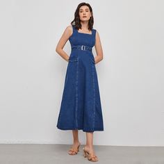 на молнии Одноцветный Джинсовые платья Shein