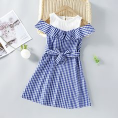 2 в 1 платье в клетку с поясом для девочек Shein