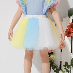 Контрастная сетчатая расклешенная юбка для девочек с эластичной талией Shein
