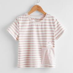 Карман С карикатурой Повседневный Футболки для девочек Shein