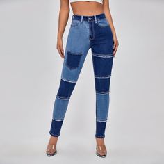 Контрастные джинсы скинни Shein