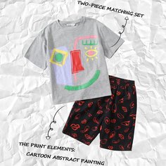 Футболка с мультипликационным принтом и шорты с принтом для мальчиков Shein